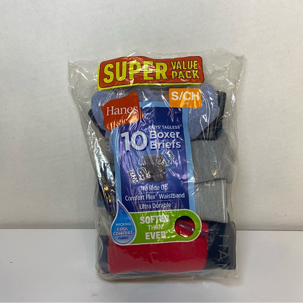 Hanes Boys' Tagless Boxer Briefs Super Value Pack of 8 NEW Size S (6-8)